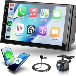 Radio Android 13 4+64G 2 DIN con CarPlay inalámbrico, pantalla de 7″, Android Auto, navegación GPS, Mirror Link, Bluetooth, WiFi, FM/RDS, EQ, SWC, USB, control de volante y cámara trasera
