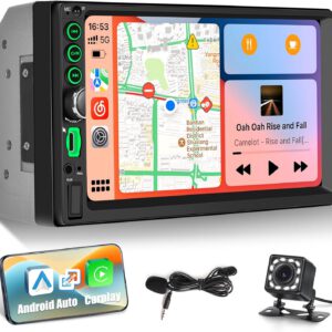 Radio 2 DIN con CarPlay inalámbrico y Android Auto, pantalla táctil de 7″, Mirror Link, EQ, Bluetooth, FM, puertos TF/USB/AUX y cámara trasera