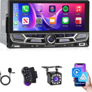 Radio 2 DIN con CarPlay y Android Auto, pantalla táctil de 6,86″, Bluetooth, Mirror Link, radio FM, puertos AUX/USB/Type-C y cámara trasera