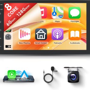 Radio Android 13 Rimoody 6G+128G 8 núcleos 2 DIN, pantalla táctil de 7″, CarPlay inalámbrico, Android Auto, Mirror Link, Bluetooth, FM/RDS, EQ, DSP, WiFi, GPS y cámara trasera