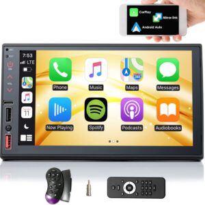 Pantalla Apple CarPlay y Android Auto de 7″ para coche, radio 2 DIN con Bluetooth 5.0, pantalla táctil, 7 luces de colores, enlace de teléfono y cámara
