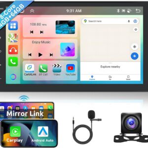 Radio Android Hodozzy 8 núcleos 4GB+64GB 2 DIN, pantalla IPS táctil 7″, GPS, CarPlay y Android Auto inalámbricos, Mirror Link, WiFi, Bluetooth, DSP, FM RDS y cámara personalizable