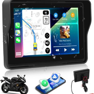 Pantalla CAMECHO CarPlay Moto Navi para moto, pantalla táctil HD de 5″ impermeable, navegación para motocicleta con CarPlay inalámbrico, Android Auto, Bluetooth, GPS, FM, EQ y sonido