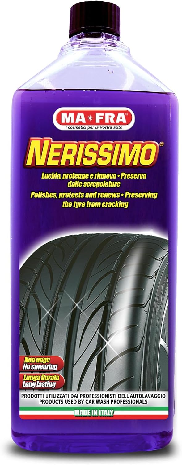 Mafra Nerissimo Black, renovador concentrado líquido negro para neumáticos con alto poder cubriente, protege, revitaliza y conserva el color sin agrietar, 1000 ml