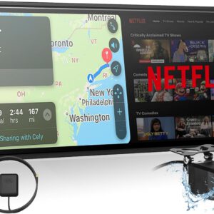 Pantalla CARPURIDE de 10,26″ con CarPlay y Android Auto inalámbricos, 4+64GB, 8 núcleos, navegación GPS online/offline, Google Play, Netflix, Mirror Link, Bluetooth, antena GPS y cámara trasera