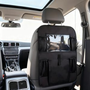 Protector negro para respaldo de asiento trasero con soporte táctil para tablet, organizador trasero de coche