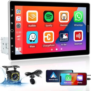 Radio Hikity 1 DIN con CarPlay, pantalla desmontable de 10″, Bluetooth, Android Auto, Mirror Link, FM, USB y cámara trasera