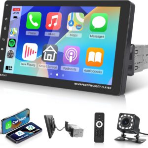 Radio Rimoody 1 DIN con CarPlay y Android Auto, pantalla desmontable de 9″, Mirror Link iOS/Android, FM, USB, AUX, SD, control de volante y cámara trasera