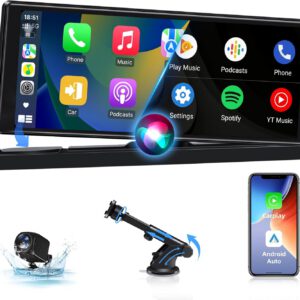 Pantalla CarPlay inalámbrica Android Auto exclusiva 2026, pantalla táctil universal de 10,26″ con cámara trasera, navegación GPS