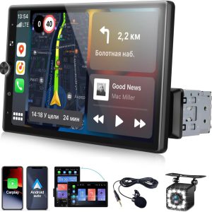 Radio SIXWIN Bluetooth con CarPlay y Android Auto, 1 DIN, pantalla táctil de 10,4″, reproductor multimedia, FM, USB, SD, Mirror Link y cámara trasera