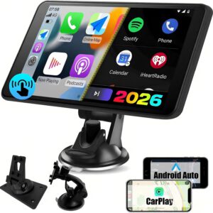 Reproductor AWESAFE CarPlay/Android Auto, iOS Mirror y Auto Link, radio portátil con pantalla, compatible con Bluetooth, cámara trasera, Siri, asistencia por voz, USB, TF y AUX