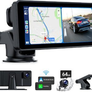 Pantalla Volam CarPlay inalámbrica con Android Auto, cámaras delantera y trasera 2.5K+1080P, pantalla de 6,86″, Bluetooth, navegación, Siri/Google, Mirror Link, grabación en bucle, FM y tarjeta TF 64 GB