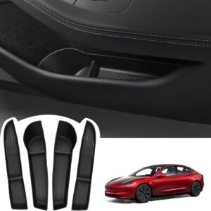 Caja de almacenamiento lateral de puerta BASENOR mejorada para Tesla Model 3 Highland 2024-2026, bandeja organizadora para puertas delanteras y traseras, protector TPE para bolsillo de puerta