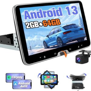 Radio AWESAFE Android 13.0 1 DIN universal 2GB+64GB con pantalla táctil de 10,1″ inclinable y giratoria, CarPlay/Android Auto, MirrorLink, WiFi, GPS, Bluetooth, RDS, USB y FM