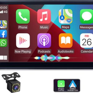 Pantalla Apple CarPlay y Android Auto de 7″ para coche, radio 2 DIN con Bluetooth 5.1, pantalla táctil, 7 luces de colores, enlace de teléfono y cámara