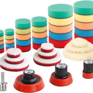Set POSWMIX36 de esponjas para pulido de coche, 9 de lana para 30 x 30 mm / 50 mm / 80 mm, kit de esponjas para máquina pulidora