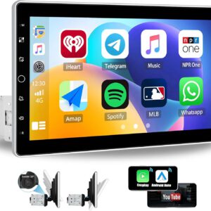 Radio Android CAMECHO para coche con pantalla táctil IPS de 10″, CarPlay inalámbrico, Bluetooth 5.0, USB, Mirror Link, compatible con YouTube y Netflix para viajes largos