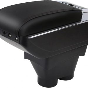 YJYWZH Apoyabrazos para Peugeot 208 2013-2018 Doble Capa Reposabrazos Caja Consolas Almacenamiento con portavasos (Negro)