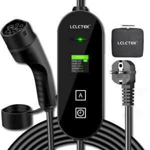 10M Cargador Coche Eléctrico Portátil [3,68kW|8A~16A|5-Metro],Cable Cargador Coche Vehiculo con Tipo 2 Enchufe Schuko,Antalla Digital con Función de temporización,para EV/PHEV IEC 62196-2