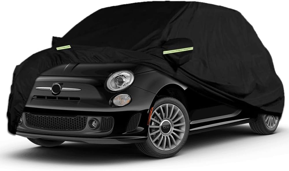 Funda Coche Exterior Compatibles con 2007-2024 Fiat 500 500C 500E Abarth 500, Cubierta para Coche Impermeable, Coberturas Completas con Tira Reflectante
