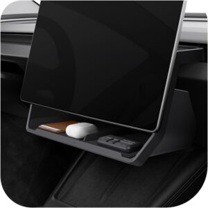 Spigen Tesla Model Y 2025 2026 Juniper y Model 3 Highland 2024 2025 2026 Organizador de Almacenamiento, Debajo de la Pantalla, Diseñado para Accesorios Tesla Model 3 – Negro