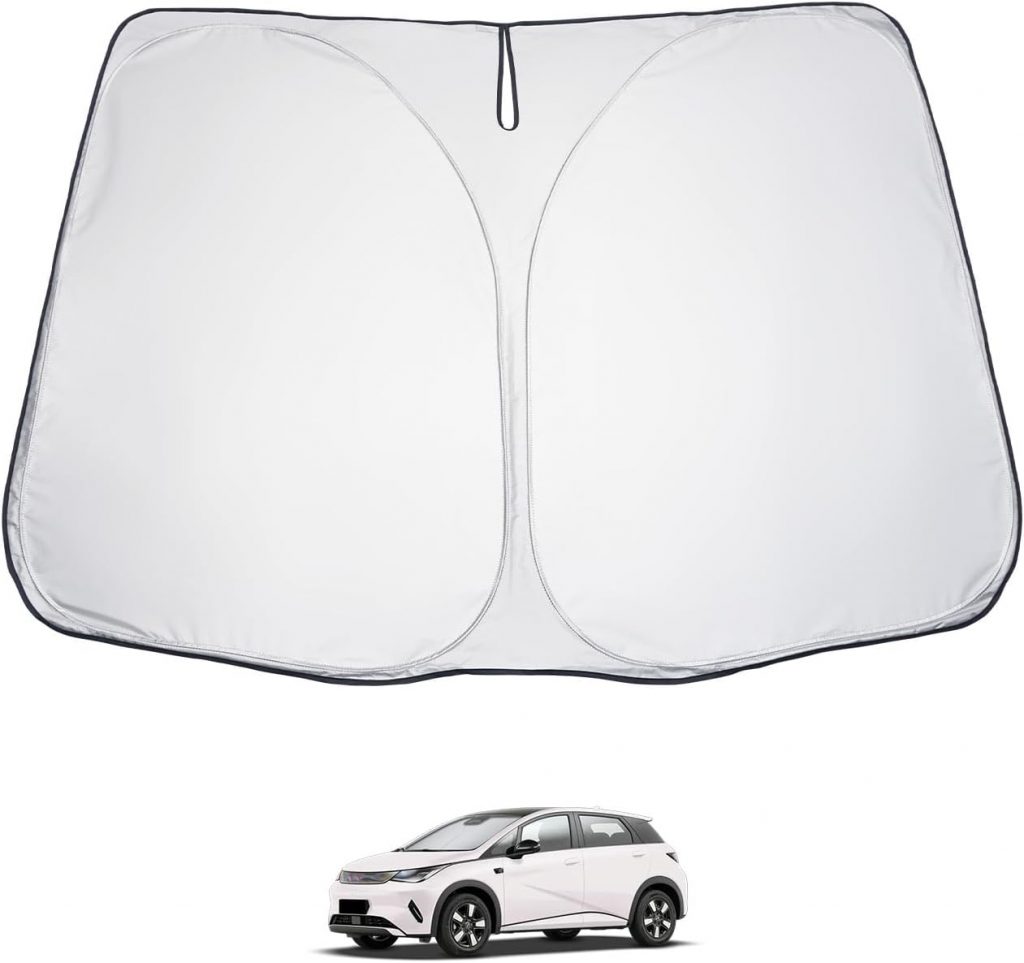 Parasol plegable LUWU para BYD Dolphin Surf desplegado sobre el parabrisas