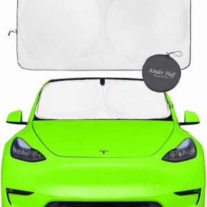 Parasol para Parabrisas Patentado Kinder Fluff para Tesla Model 3/Y | Parasol Coche Protección Solar 99% UVR | Interior Fresco | Visera Plegable | Accesorios Auto Verano | Protector Solar 142×95 cm