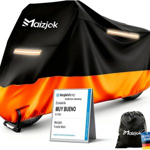 Maizjok® Funda Moto Impermeable, Cubierta Moto Exterior Interior 210D Poliéster Capa Protector Lluvia y UV para Cubre Scooter Motocicleta Calle/Scambler/Trail/Cross/Enduro XL (245x105x125 cm)