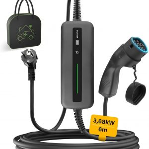 Cargador EV Tipo 2 Cable de Carga Coche Electrico 10A/16A Conmutable con Enchufe Schuko, 3.68KW, 6M con Bolsa, Pantalla LCD, Wallbox Portatil para EV y PHEV