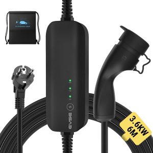 Cargador EV Tipo 2 Schuko Portátil Wallbox con Bolsa de Transporte para Todos los Vehículos Eléctricos y Coches Híbridos Enchufables 3.6kW 10/13/16Amp 6 Metros Monofásico