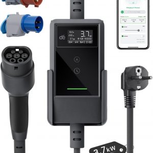 dé Cargador Coche Electrico App 3,7kW [7m, Monofásico, 6-16A] Cargador Carro Electrico con Kit Adaptador Schuko a CEE, para Model Y/3, Dolphin Surf, EV3, Avenger y Otros vehículos BEV/PHEV
