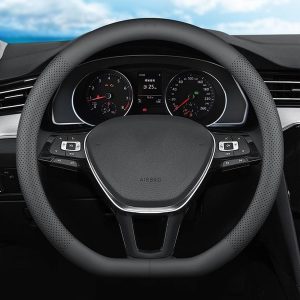 XHRING Funda para Volante de Coche en Forma de D para Volkswagen VW Atlas Tiguan ID.4 Taos Passat Golf Jetta Beetle Polo GTI CC Touareg SE Sel R-Line S Cross Sport Accesorios, Cuero Negro 2025