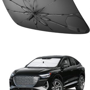 SHAOHAO Compatible con Audi Q4 Etron 2019-2025 Protector Solar para Coches Parabrisas Visera Solar Fácil Almacenamiento Tirador con cordón Protección UV Protector Solar Accesorios Parasol