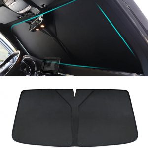 Apto para Ford Mustang Mach-E 2021-2024, Parasol para Parabrisas de Coche, Poliéster Negro, Plegable