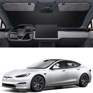 Spigen Tesla Model S Parasol para parabrisas delantero con bolsa de almacenamiento, parabrisas plegable, protección eficaz contra el calor en los días calurosos de verano, cubierta para Tesla Model S