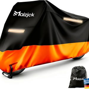 Maizjok® Funda Moto Impermeable, Cubierta Moto Exterior Interior 210D Poliéster, Capa Protector Lluvia y UV para Cubre Motocicleta Calle/Deportiva/Aventure/Cruiser/Touring XXL Grande (275x105x125 cm)
