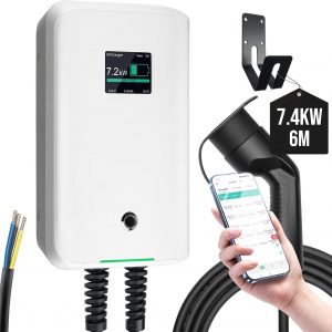 Morec ev Cargador Tipo 2 32A 7 kW con aplicación Compatible con Bluetooth y conexión WiFi ev estación de Carga IEC 62196-2 Enchufe estándar y con Cable de alimentación a la Caja de distribución …