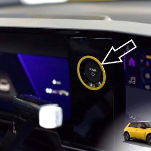 Cubierta de acero para Renault-5 E-Tech | Anillo decorativo del botón POWER ON – Color amarillo | 1 pieza inoxidable 5 R5 Evolution Electric 95 120 150 Urban Range Comfort Techno Iconic Accesorios E