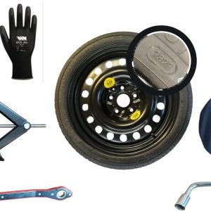 Kit rueda de repuesto de 17″ compatible con KIA SPORTAGE, HYUNDAI TUCSON, MAZDA CX-5, MITSUBISHI ECLIPSE CROSS con gata, llave y funda 135/90/R17
