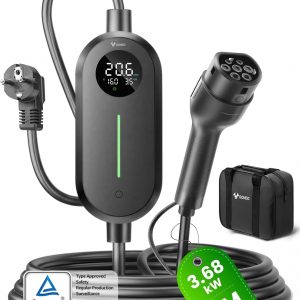 GONEO Cargador EV Tipo 2 Schuko 3,68 kW 16 A, Cable de Carga portátil de 6 m, 1 Fase 230 V, Wallbox móvil con Pantalla LCD, Temporizador e IP66, para ID.3, ID.4, Zoe, Model 3, Q3, X3 PHEV