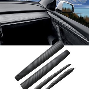 Cubierta para salpicadero y panel interior de puerta delantera compatible con Tesla modelo 3/y (Blanco perlado) (patrón de fibra de carbono mate)