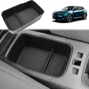 GAFAT Compatible con Alfa Romeo Junior 2025 2026 Caja de Almacenamiento Consola Central, Romeo Junior Hybrid Reposabrazos Organizador Estante, con Alfombrillas Goma, Romeo Junior Accesorios 2025