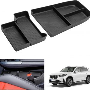 GAFAT Compatible con BMW X1 U11 iX1 / X2 U10 iX2 2023-2025 2026 Caja de Almacenamiento, Nuevo X1 2024 Organizador Bandeja inferior de Consola Central, Goma Blanda TPE, Accesorios X1 U11 [2 Piezas]