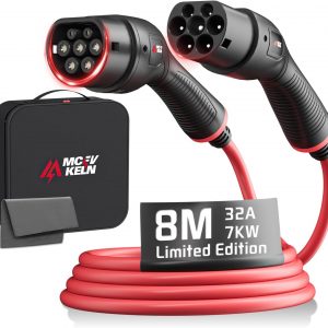 Cable de carga tipo 2 EV – 7 kW 8 m Mode 3 cable de carga para coches eléctricos y vehículos híbridos | Cargador monofásico portátil 32A con bolso para modelo Y/Model 3/ID.4/IONIQ 5/EV6/EQC