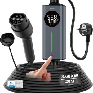 GONEO Cargador vehiculo electrico Tipo 2 3,68kw 16A schuko Tipo 2 20M monofásico | Sensor de Temperatura y Tierra detección,AC 30mA+DC 6mA Protección,Tiempo y Corriente Ajustables,Cargador de casa VE