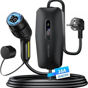 Cargador Coche Eléctrico 3.68kW 16A Tipo 2 Schuko, Cargador Vehículo Eléctrico Portátil 5M con Enchufe Schuko, IP65 Impermeable, Compatible con Tesla Model Y/3, XC60, EV y PHEV