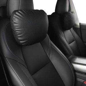 TPARTS Almohada de Cuero para reposacabezas de Tesla Model Y/X/3/S, Accesorios Tesla Model 3, Accesorios Tesla Model Y, Almohada de Cuello de automóvil para Viajar (1 Unidad, Negro)