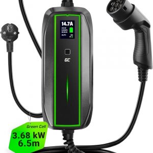 Green Cell Cargador Coche Electrico EV Cable Tipo 2 Schuko 10A / 16A 3,68kW 6,5m para EV PHEV Pantalla LCD Portátil Wallbox Compatible con Model 3/S/X/Y, 500e, e-208, Niro EV, Kona Eléctrico, EV6
