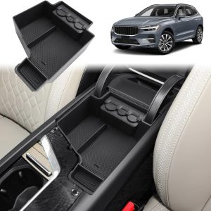 GAFAT Compatible con Volvo XC60 XC90 V60 S60 V90 S90 2017-2026 Facelift Caja de almacenamiento para la consola central, Organizador de apoyabrazos XC60 2026, con caja de monedas de 3 orificios XC60