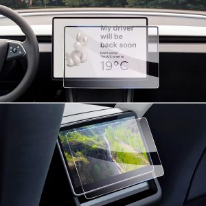 GAFAT [2 pzs] Tesla Model Y Juniper 2025 2026/ Model 3 2024 2025 15,4″ Navegación + 8″ Touchscreen Trasera, Protector de Pantalla de Vidrio para Model 3 Highland Model Y 2025, 9H Antiarañazos